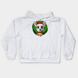 Funny Chihuahua Santa Christmas Wreath Kids Hoodie